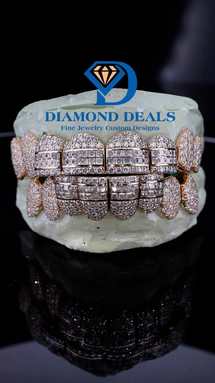 8 Top 8 Bottom Full Pavé with Princess Cut Center & Pavé Side Caps