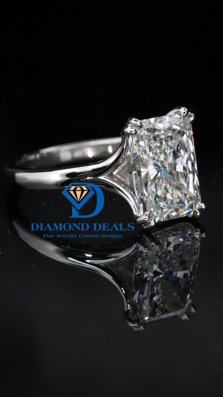 14K White Gold 8.02ct Radiant Cut Solitaire Engagement Ring