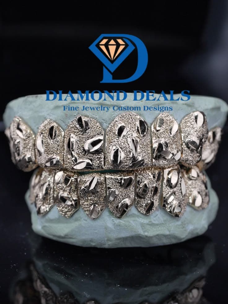 8 Top  8 Bottom Diamond Dust Nugget Diamond Cut Grillz