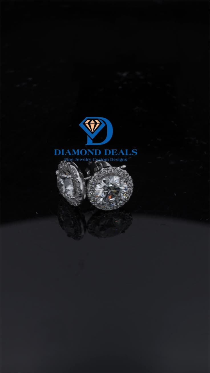 Halo Round Brilliant Diamond Stud Earrings