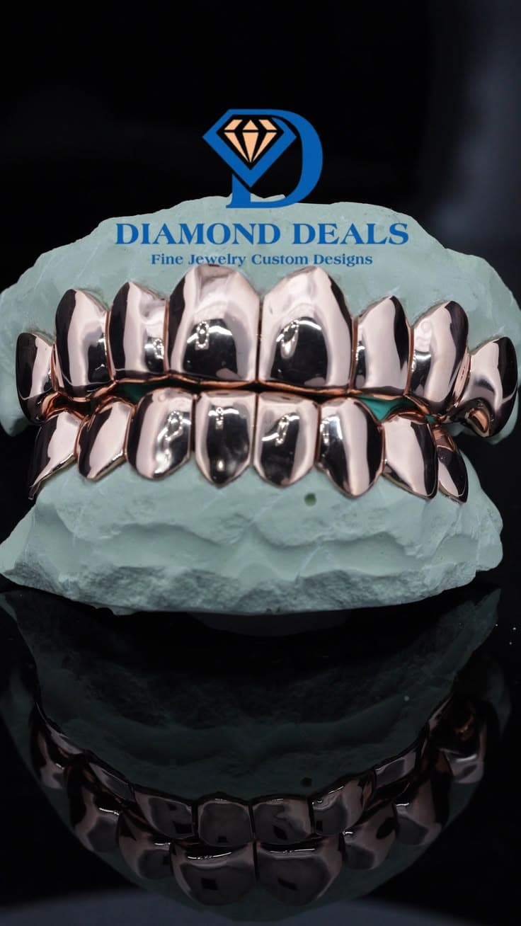 8 Top 8 Bottom Rose Gold Solid Grillz Set