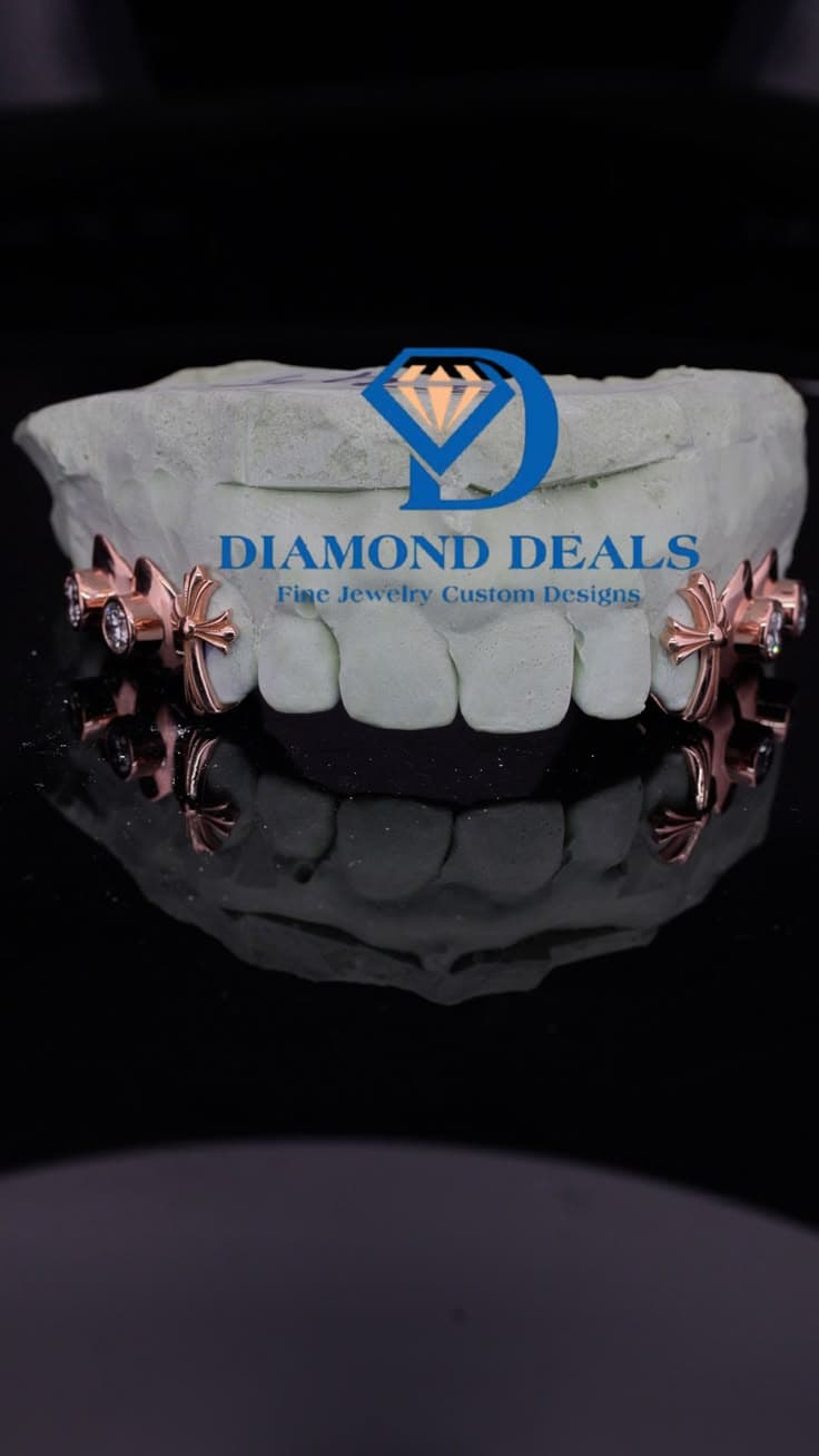 6 Top Rose Gold Cross Accent & Bezel-Set Stones