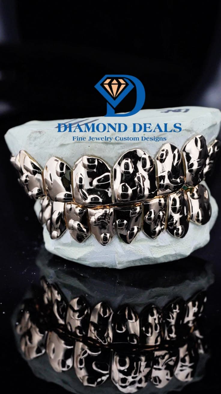 8 Top 8 Bottom Plain Yellow Gold Polish Grillz
