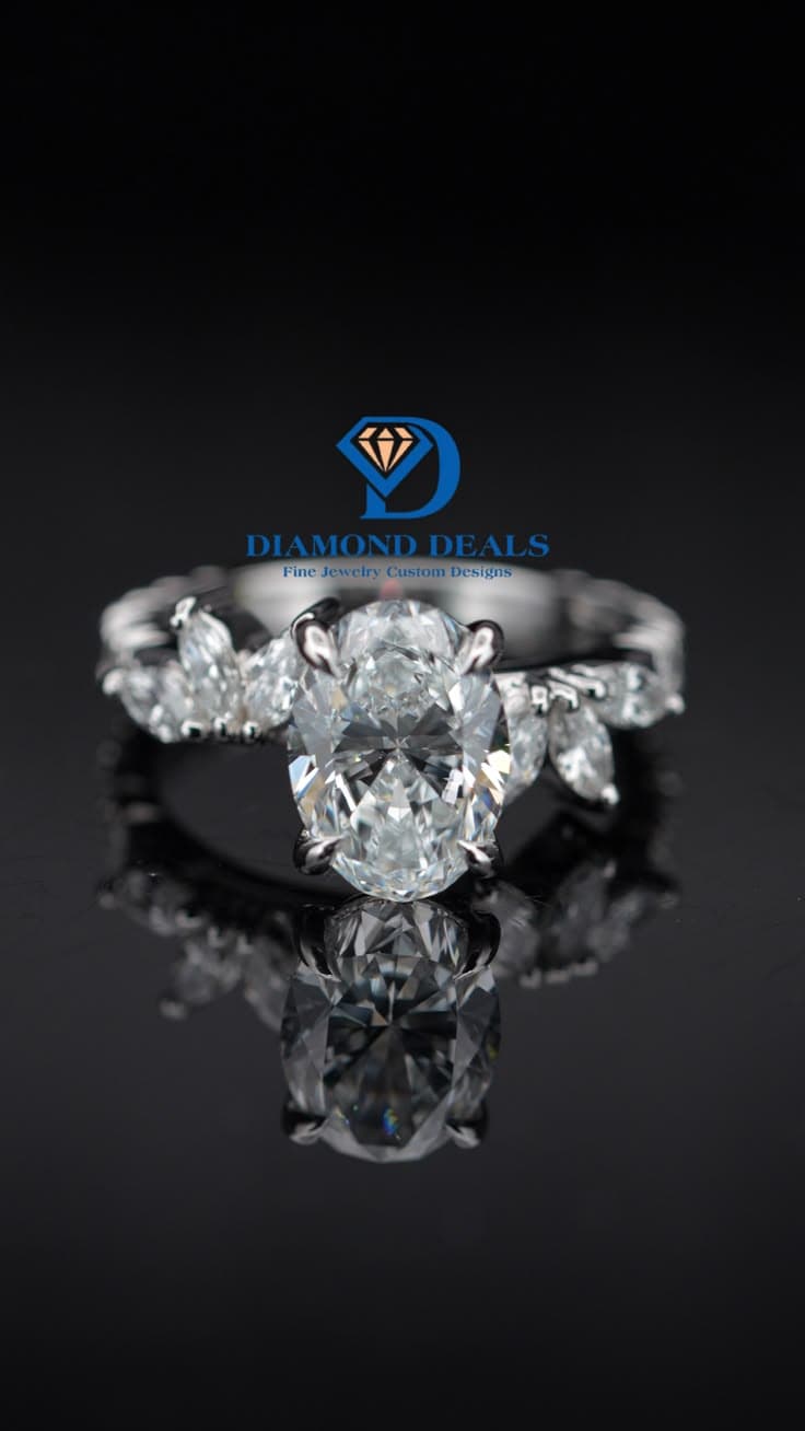 2.01ct D VS1 Natural Oval Diamond Engagement Ring with Marquise Side Stones Platinum